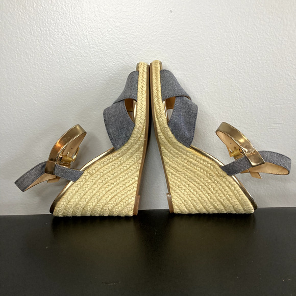 Cole Haan Espadrille Wedge Sandals Heels Sz 7B Chambray Ankle Strap D41160 - Picture 6 of 8